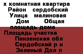 3-х комнатная квартира  › Район ­ сердобский › Улица ­ малиновая › Дом ­ 2 › Общая площадь дома ­ 60 › Площадь участка ­ 1 000 - Пензенская обл., Сердобский р-н, Зеленый Дол п. Недвижимость » Дома, коттеджи, дачи продажа   